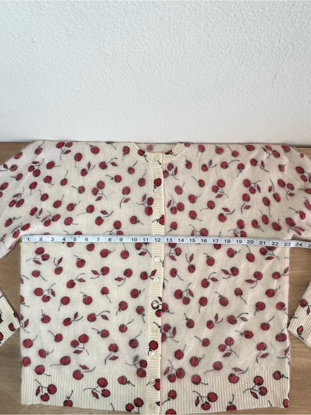 J. Crew Brushed Cashmere Cardigan Cherry Print Fuzzy - Picture 10 of 15